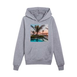 Tropical Sunset Palm Tree Pool Kids Pullover Hoodies