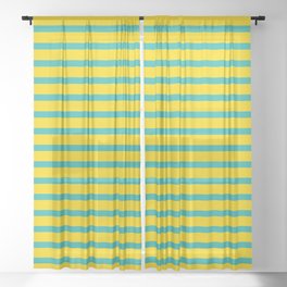 [ Thumbnail: Light Sea Green and Yellow Colored Stripes Pattern Sheer Curtain ]