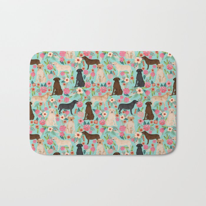 Labrador Retriever dog breed floral pattern for dog lover chocolate lab golden retriever labradors Bath Mat