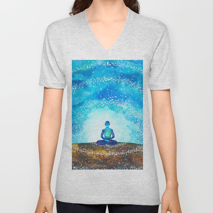 human meditate mind mental health yoga chakra spiritual healing watercolor painting illustration design V Neck T Shirt