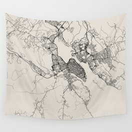 Halifax, Canada - Black and White City Map Wall Tapestry