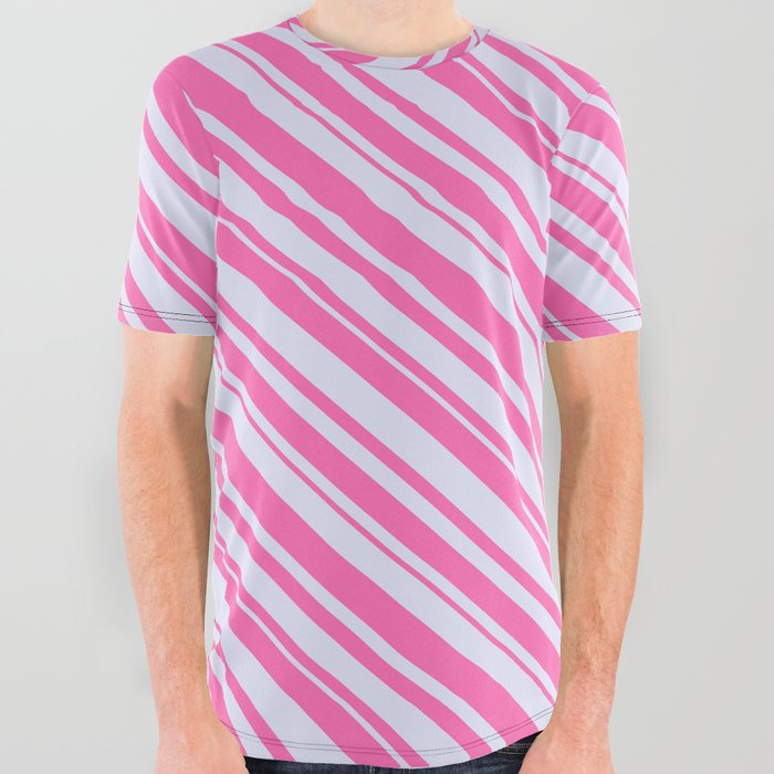 Lavender and Hot Pink Colored Lines Pattern All Over Graphic Tee