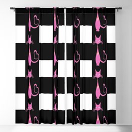 Pink Cat And Black Buffalo Plaid,Valentine Black Plaid Pattern, Pink Cat Pattern, Blackout Curtain