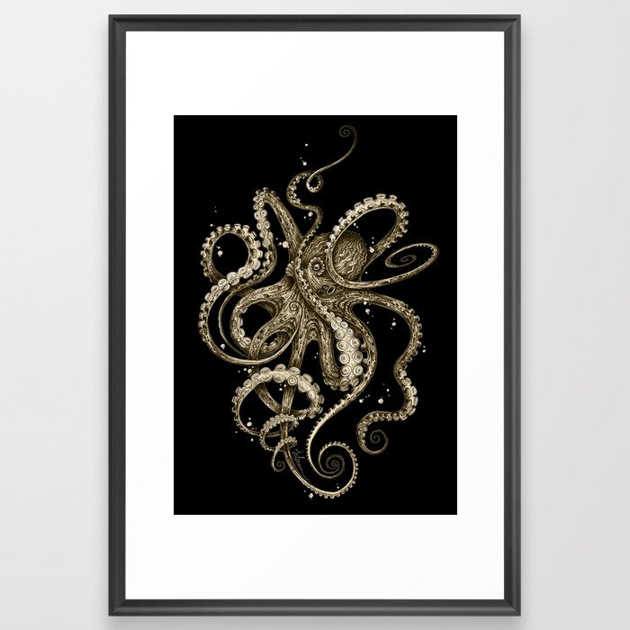 Octopsychedelia Sepia Framed Art Print