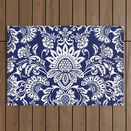 damask in white and blue Outdoor Rug