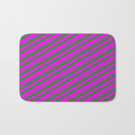 [ Thumbnail: Forest Green and Fuchsia Colored Lined/Striped Pattern Bath Mat ]