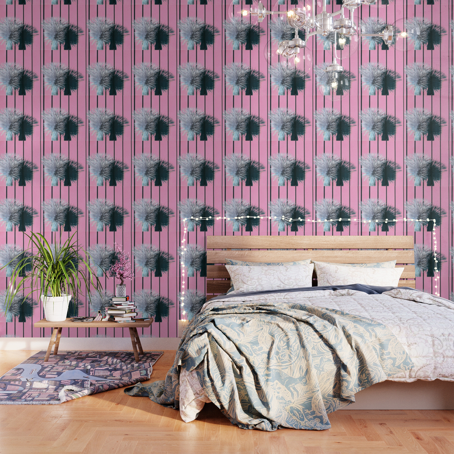 Yucca Plant In Front Of Striped Pink Wall Wallpaper