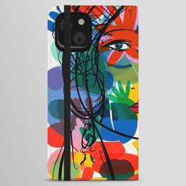 La femme aux fleurs portrait pop abstract by Emmanuel Signorino iPhone Wallet Case
