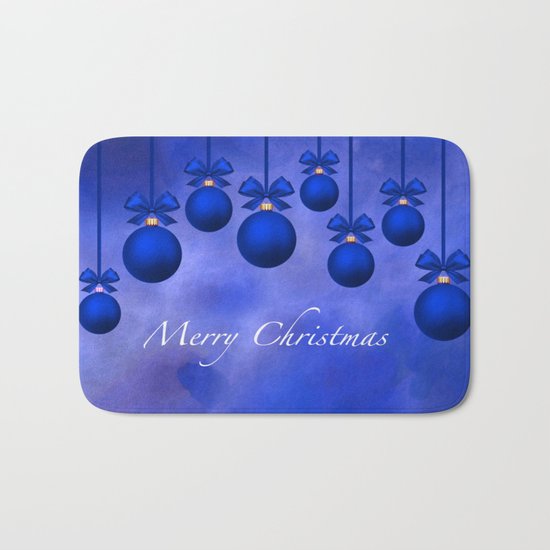 Merry Christmas Ornaments Bows and Ribbons – Blue Bath Mat