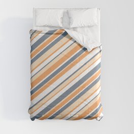 [ Thumbnail: Slate Gray, Bisque, Brown & White Colored Stripes/Lines Pattern Comforter ]