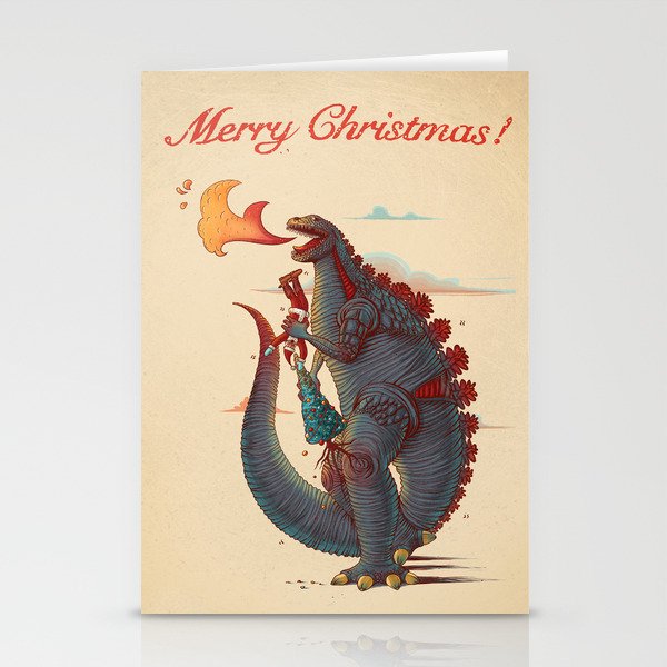 Godzilla and Christmas Stationery Cards