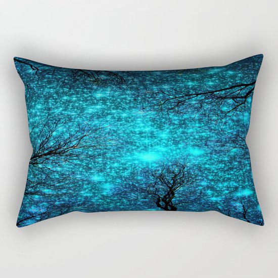 Black Trees Deep Teal Space. Rectangular Pillow