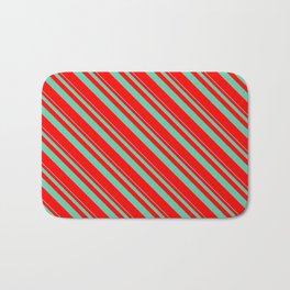 [ Thumbnail: Aquamarine & Red Colored Striped/Lined Pattern Bath Mat ]