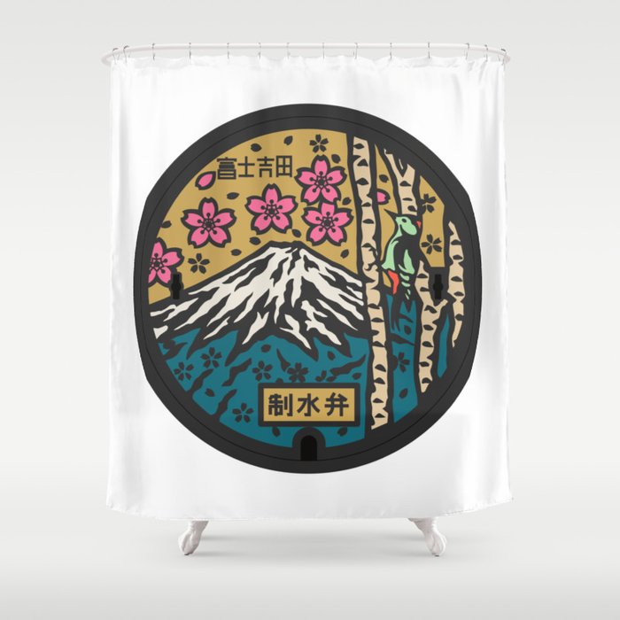 Japan manhole fuji sakura Shower Curtain