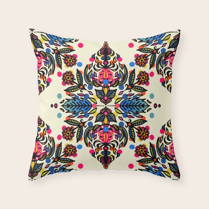 Bright Folk Art Pattern Hot Pink Orange Blue Green Throw