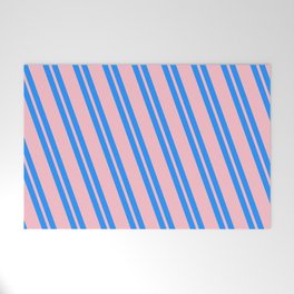 [ Thumbnail: Blue and Pink Colored Striped Pattern Welcome Mat ]