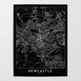 Newcastle Black Map Poster