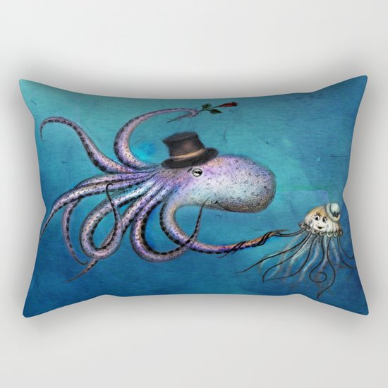 Underwater Love // octopus jellyfish Rectangular Pillow