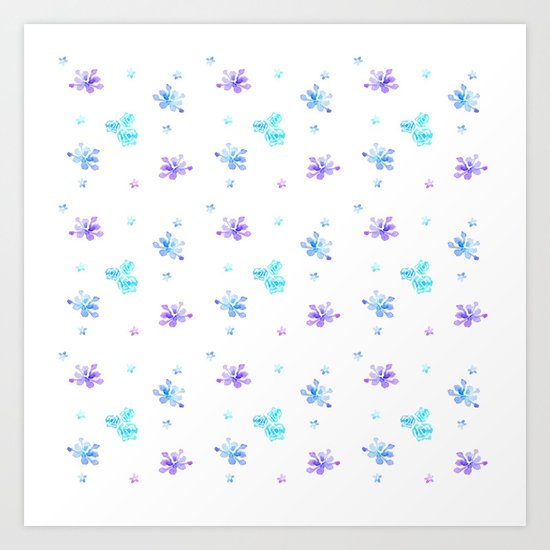 Watercolor Floral Print (blue + violet) Art Print