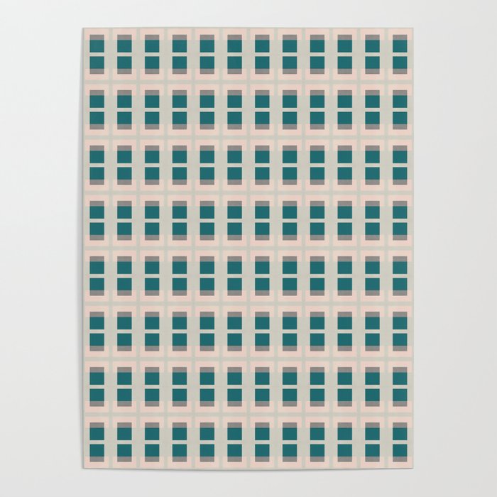 80s Mid Century Rectangles Teal Poster