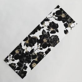 Modern Elegant Black White and Gold Floral Pattern Yoga Mat