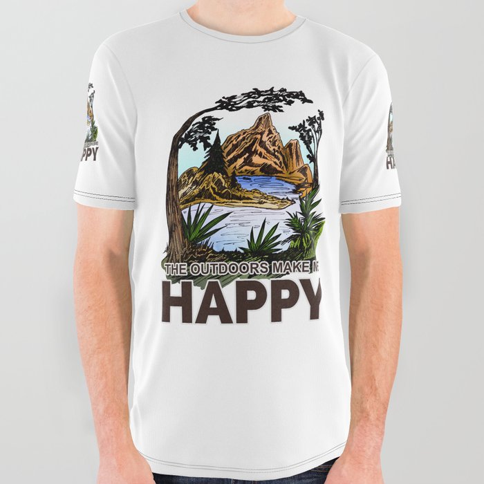 The Outdoors Make Me Happy All Over Graphic Tee