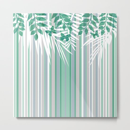 Multi-colored striped pattern with green tones . Metal Print