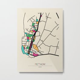 Colorful City Maps: Methoni, Greece Metal Print