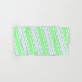 [ Thumbnail: Green & Lavender Colored Striped/Lined Pattern Hand & Bath Towel ]