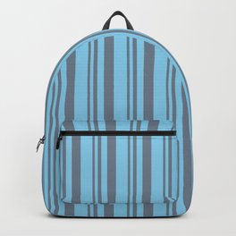[ Thumbnail: Slate Gray & Sky Blue Colored Stripes/Lines Pattern Backpack ]