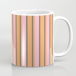 [ Thumbnail: Dim Grey, Brown & Light Pink Colored Stripes Pattern Coffee Mug ]