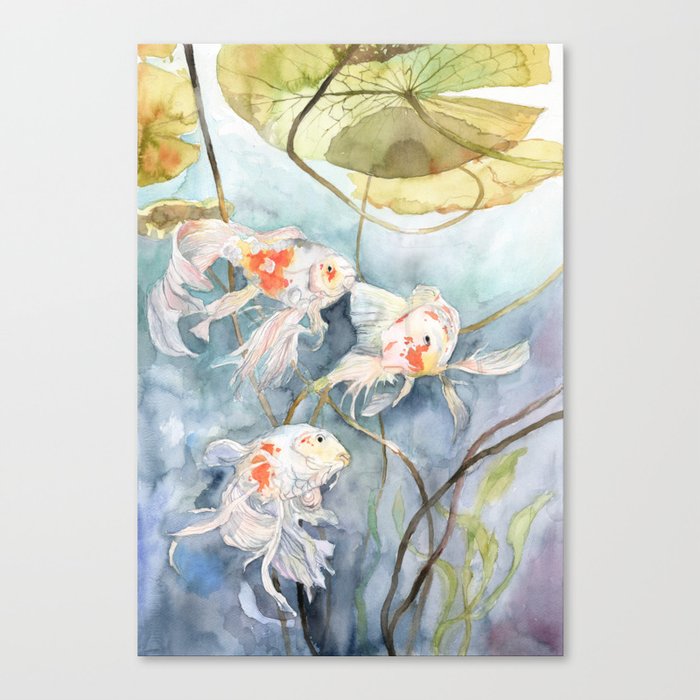 Koi Fish Painting Underwater Water Lily Canvas Print By