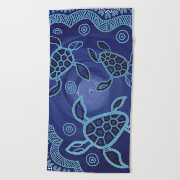 Authentic Aboriginal Art - 3 Sea Turtles Beach Towel