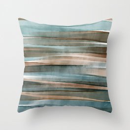 Soft Harbor blue, Teal green & Coca mocha warm brown _ abstract watercolor  waves Throw Pillow
