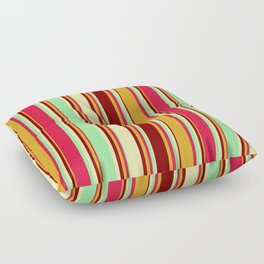 [ Thumbnail: Colorful Goldenrod, Maroon, Pale Goldenrod, Green, and Crimson Colored Lined Pattern Floor Pillow ]
