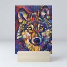 Colorful Pastel Impressionist Stunning Alpha Grey Wolf Mini Art Print