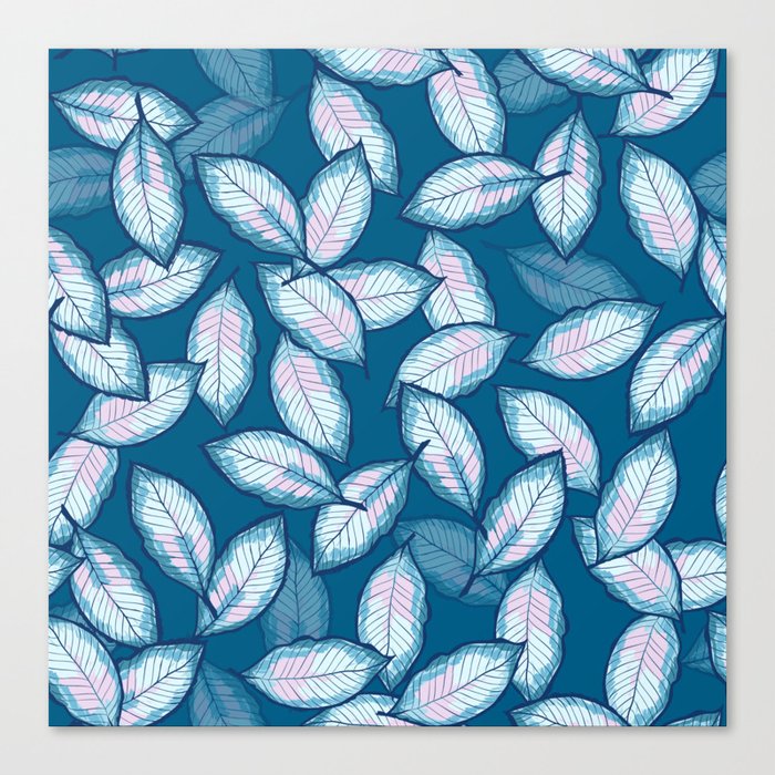 Beautiful Elegant Blue Leaf Pattern Canvas Print