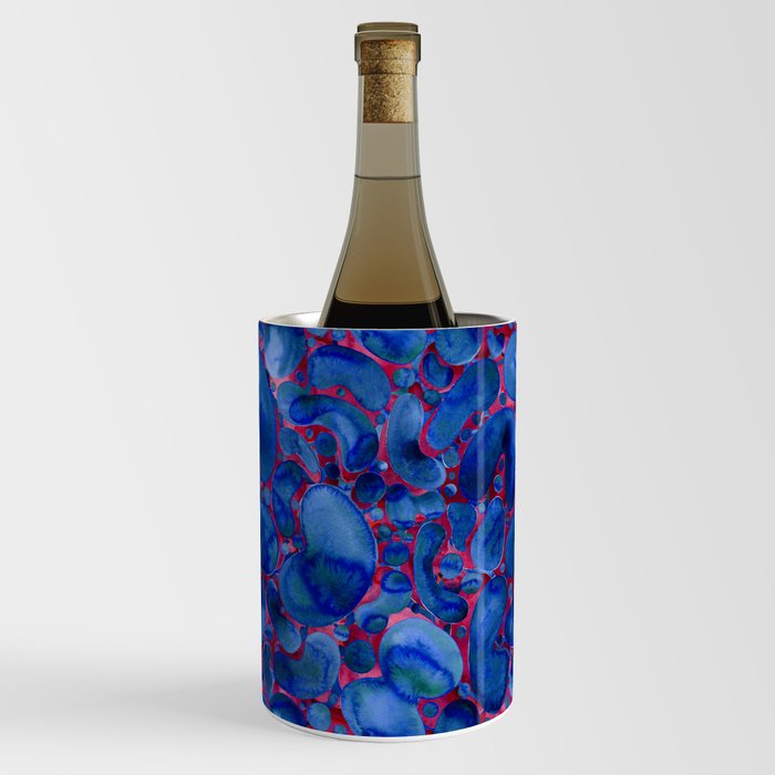 Abstract Watercolor Bubbles (Navy/Red) Wine Chiller