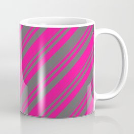 [ Thumbnail: Deep Pink & Dim Grey Colored Lined Pattern Coffee Mug ]