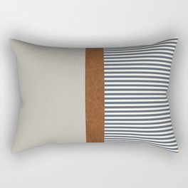 Scandinavian Modern Fine Line Cognac Leather Print Rectangular Pillow