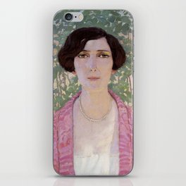 Portrait of a woman wearing pearls iPhone Skin