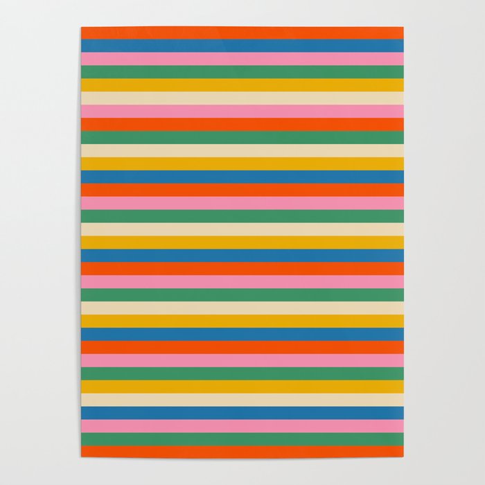 Colourful Thin Stripe Pattern in Rainbow Pop Colours Poster