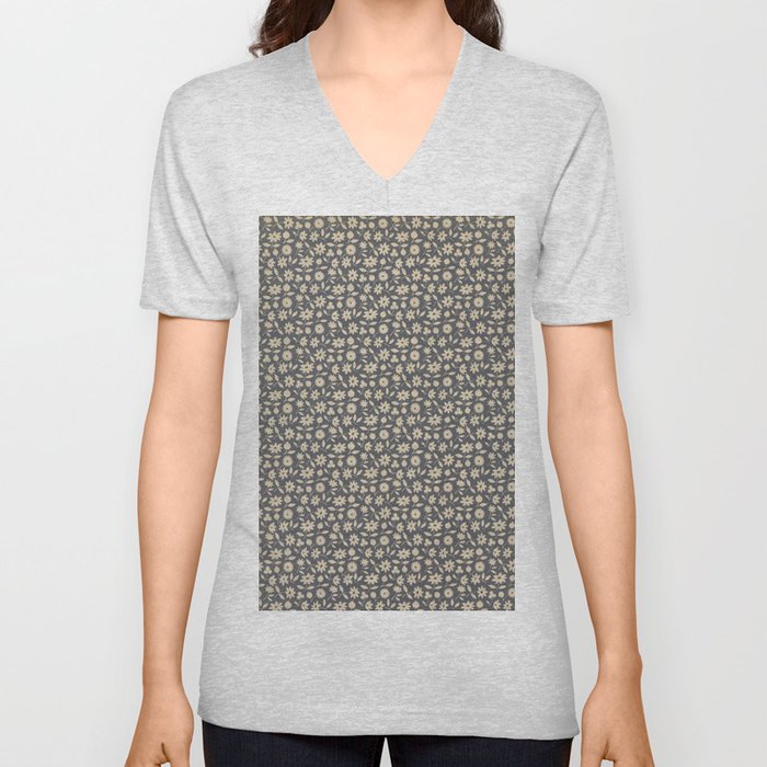 Grey Floral V Neck T Shirt