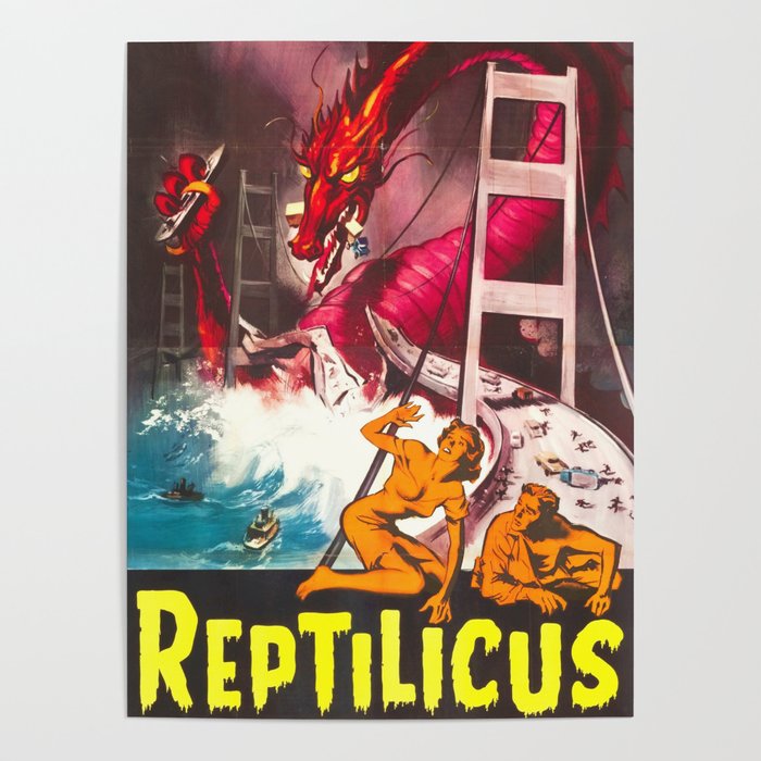 Creature double feature Reptilicus horror movie reptile monster vintage advertising lobby poster Poster