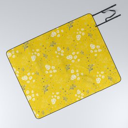 Sweet Meadow in Mustard Ditsy Floral Seamless Pattern Picnic Blanket
