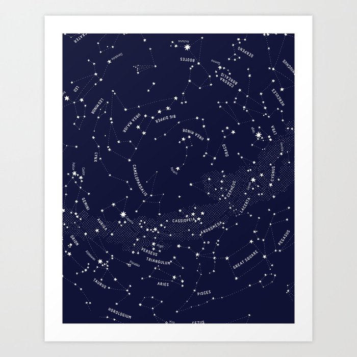 Constellation Map - Indigo Art Print