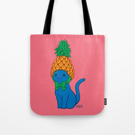 Blue Cat Wears Pineapple Hat Tote Bag