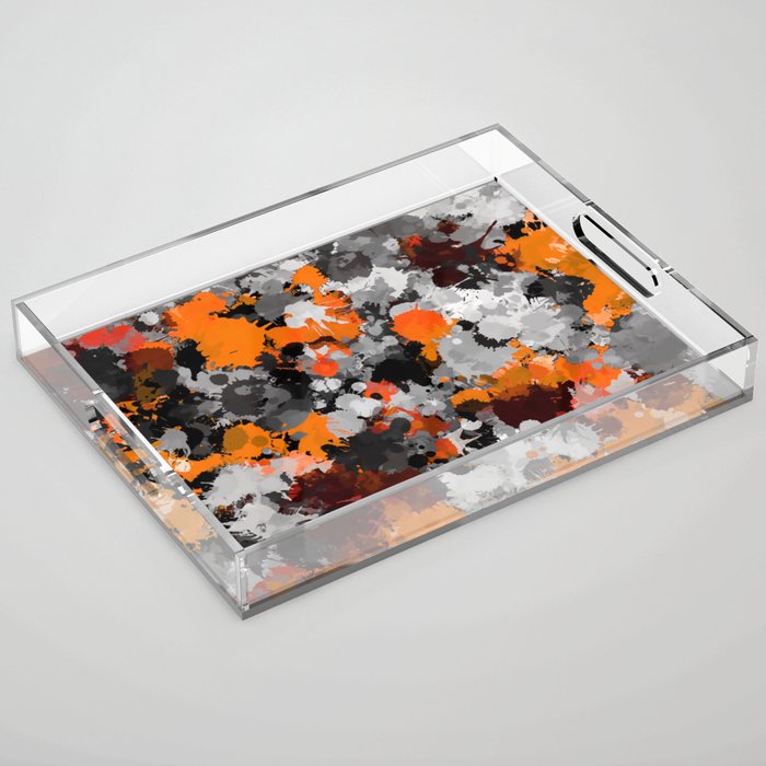 Orange and Grey Paint Splatter Acrylic Tray