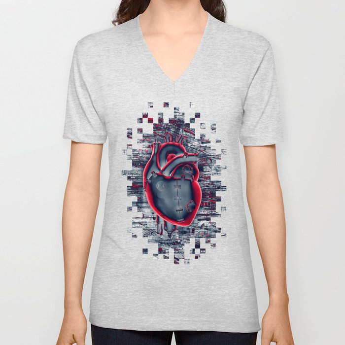 Gamer Heart BLUE CRIMSON / 3D render of mechanical heart V Neck T Shirt