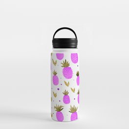 Watercolor pineapples - magenta and gold Water Bottle